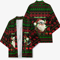 Viking Christmas Kimono with Santa Warrior Axe Nordic Symbols Red Green Black Knit Pattern Design - Wonder Print Shop