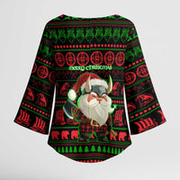 Viking Christmas Kimono Sleeve Blouse with Santa Warrior Axe Nordic Symbols Red Green Black Knit Pattern Design - Wonder Print Shop