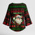 Viking Christmas Kimono Sleeve Blouse with Santa Warrior Axe Nordic Symbols Red Green Black Knit Pattern Design - Wonder Print Shop