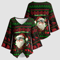 Viking Christmas Kimono Sleeve Blouse with Santa Warrior Axe Nordic Symbols Red Green Black Knit Pattern Design - Wonder Print Shop