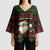 Viking Christmas Kimono Sleeve Blouse with Santa Warrior Axe Nordic Symbols Red Green Black Knit Pattern Design - Wonder Print Shop
