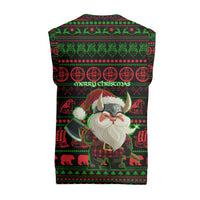 Viking Christmas Knitted V-Neck Vest with Santa Warrior Axe Nordic Symbols Red Green Black Knit Pattern Design - Wonder Print Shop