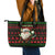 Viking Christmas Leather Tote Bag with Santa Warrior Axe Nordic Symbols Red Green Black Knit Pattern Design - Wonder Print Shop