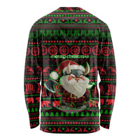Viking Christmas Long Sleeve Shirt with Santa Warrior Axe Nordic Symbols Red Green Black Knit Pattern Design - Wonder Print Shop