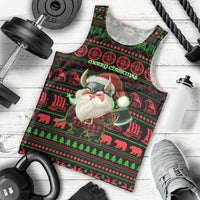Viking Christmas Men Tank Top with Santa Warrior Axe Nordic Symbols Red Green Black Knit Pattern Design - Wonder Print Shop
