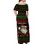 Viking Christmas Off Shoulder Maxi Dress with Santa Warrior Axe Nordic Symbols Red Green Black Knit Pattern Design - Wonder Print Shop