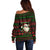 Viking Christmas Off Shoulder Sweater with Santa Warrior Axe Nordic Symbols Red Green Black Knit Pattern Design - Wonder Print Shop