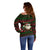 Viking Christmas Off Shoulder Sweater with Santa Warrior Axe Nordic Symbols Red Green Black Knit Pattern Design - Wonder Print Shop