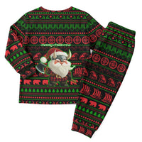 Viking Christmas Pajama Set with Santa Warrior Axe Nordic Symbols Red Green Black Knit Pattern Design - Wonder Print Shop
