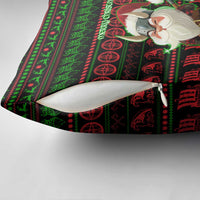 Viking Christmas Pillow Cover with Santa Warrior Axe Nordic Symbols Red Green Black Knit Pattern Design - Wonder Print Shop