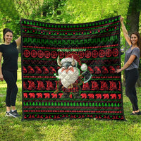 Viking Christmas Quilt with Santa Warrior Axe Nordic Symbols Red Green Black Knit Pattern Design - Wonder Print Shop