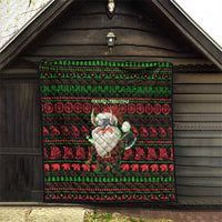 Viking Christmas Quilt with Santa Warrior Axe Nordic Symbols Red Green Black Knit Pattern Design - Wonder Print Shop
