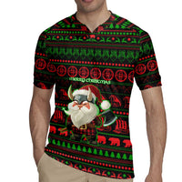 Viking Christmas Rugby Jersey with Santa Warrior Axe Nordic Symbols Red Green Black Knit Pattern Design - Wonder Print Shop