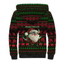 Viking Christmas Sherpa Hoodie with Santa Warrior Axe Nordic Symbols Red Green Black Knit Pattern Design - Wonder Print Shop