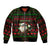 Viking Christmas Sleeve Zip Bomber Jacket with Santa Warrior Axe Nordic Symbols Red Green Black Knit Pattern Design - Wonder Print Shop