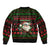 Viking Christmas Sleeve Zip Bomber Jacket with Santa Warrior Axe Nordic Symbols Red Green Black Knit Pattern Design - Wonder Print Shop