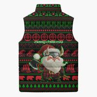 Viking Christmas Sleeveless Puffer Jacket with Santa Warrior Axe Nordic Symbols Red Green Black Knit Pattern Design - Wonder Print Shop