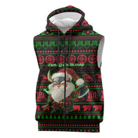 Viking Christmas Sleeveless Zip Hoodie with Santa Warrior Axe Nordic Symbols Red Green Black Knit Pattern Design - Wonder Print Shop