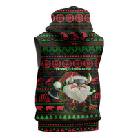 Viking Christmas Sleeveless Zip Hoodie with Santa Warrior Axe Nordic Symbols Red Green Black Knit Pattern Design - Wonder Print Shop