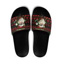 Viking Christmas Slide Sandals with Santa Warrior Axe Nordic Symbols Red Green Black Knit Pattern Design - Wonder Print Shop