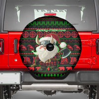 Viking Christmas Spare Tire Cover with Santa Warrior Axe Nordic Symbols Red Green Black Knit Pattern Design - Wonder Print Shop