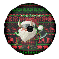 Viking Christmas Spare Tire Cover with Santa Warrior Axe Nordic Symbols Red Green Black Knit Pattern Design - Wonder Print Shop