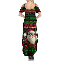 Viking Christmas Summer Maxi Dress with Santa Warrior Axe Nordic Symbols Red Green Black Knit Pattern Design - Wonder Print Shop