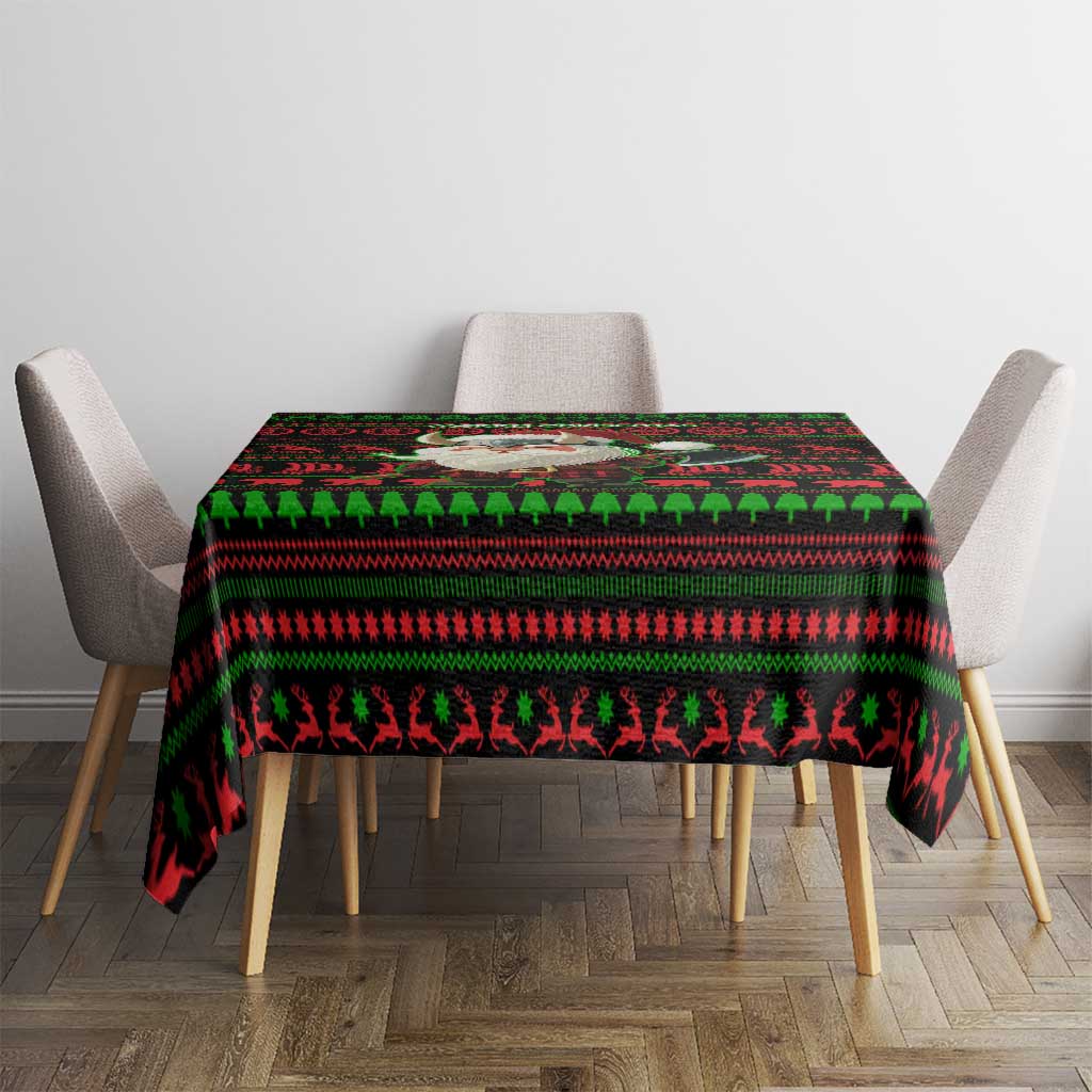 Viking Christmas Tablecloth with Santa Warrior Axe Nordic Symbols Red Green Black Knit Pattern Design - Wonder Print Shop