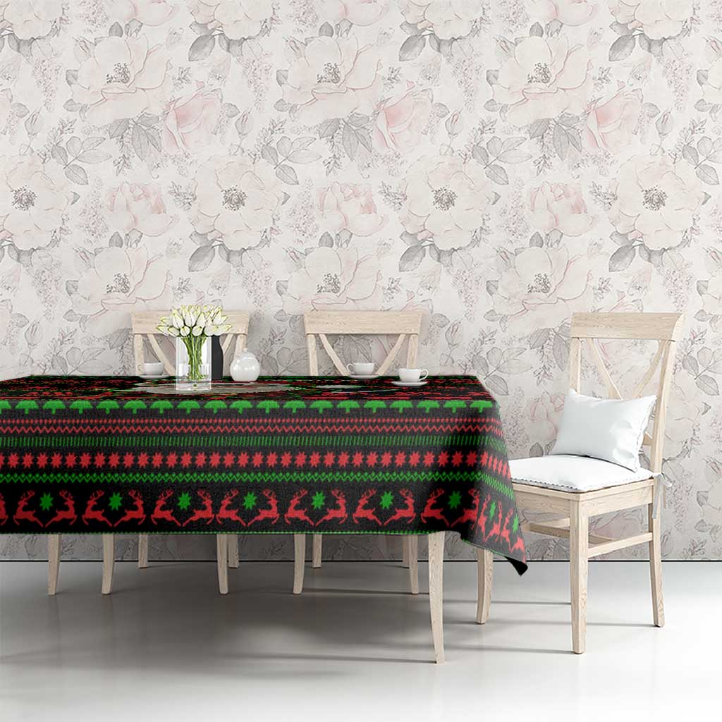 Viking Christmas Tablecloth with Santa Warrior Axe Nordic Symbols Red Green Black Knit Pattern Design - Wonder Print Shop