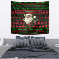 Viking Christmas Tapestry with Santa Warrior Axe Nordic Symbols Red Green Black Knit Pattern Design - Wonder Print Shop