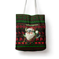 Viking Christmas Tote Bag with Santa Warrior Axe Nordic Symbols Red Green Black Knit Pattern Design - Wonder Print Shop