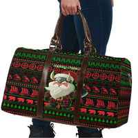 Viking Christmas Travel Bag with Santa Warrior Axe Nordic Symbols Red Green Black Knit Pattern Design - Wonder Print Shop