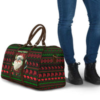 Viking Christmas Travel Bag with Santa Warrior Axe Nordic Symbols Red Green Black Knit Pattern Design - Wonder Print Shop