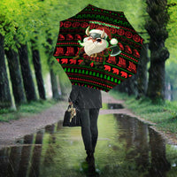 Viking Christmas Umbrella with Santa Warrior Axe Nordic Symbols Red Green Black Knit Pattern Design - Wonder Print Shop