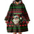 Viking Christmas Wearable Blanket Hoodie with Santa Warrior Axe Nordic Symbols Red Green Black Knit Pattern Design - Wonder Print Shop