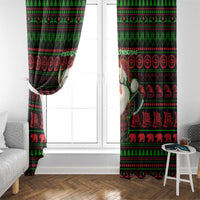 Viking Christmas Window Curtain with Santa Warrior Axe Nordic Symbols Red Green Black Knit Pattern Design - Wonder Print Shop
