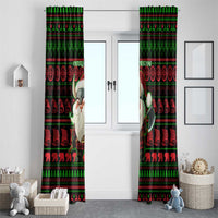 Viking Christmas Window Curtain with Santa Warrior Axe Nordic Symbols Red Green Black Knit Pattern Design - Wonder Print Shop