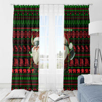Viking Christmas Window Curtain with Santa Warrior Axe Nordic Symbols Red Green Black Knit Pattern Design - Wonder Print Shop
