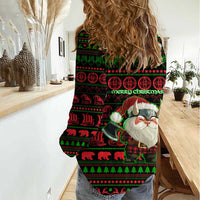 Viking Christmas Women Casual Shirt with Santa Warrior Axe Nordic Symbols Red Green Black Knit Pattern Design - Wonder Print Shop