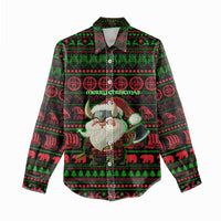 Viking Christmas Women Casual Shirt with Santa Warrior Axe Nordic Symbols Red Green Black Knit Pattern Design - Wonder Print Shop