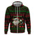 Viking Christmas Zip Hoodie with Santa Warrior Axe Nordic Symbols Red Green Black Knit Pattern Design - Wonder Print Shop