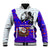 Viking Christmas Baseball Jacket with Santa in Longship Dragon Head Helmet Runes Blue Red Knit Pattern Design - Wonder Print Shop