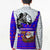 Viking Christmas Blazer with Santa in Longship Dragon Head Helmet Runes Blue Red Knit Pattern Design - Wonder Print Shop