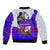 Viking Christmas Bomber Jacket with Santa in Longship Dragon Head Helmet Runes Blue Red Knit Pattern Design - Wonder Print Shop