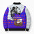 Viking Christmas Bomber Puffer Jacket with Santa in Longship Dragon Head Helmet Runes Blue Red Knit Pattern Design - Wonder Print Shop