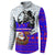 Viking Christmas Button Sweatshirt with Santa in Longship Dragon Head Helmet Runes Blue Red Knit Pattern Design - Wonder Print Shop