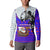 Viking Christmas Button Sweatshirt with Santa in Longship Dragon Head Helmet Runes Blue Red Knit Pattern Design - Wonder Print Shop