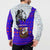 Viking Christmas Button Sweatshirt with Santa in Longship Dragon Head Helmet Runes Blue Red Knit Pattern Design - Wonder Print Shop