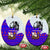 Viking Christmas Ceramic Ornament with Santa in Longship Dragon Head Helmet Runes Blue Red Knit Pattern Design - Wonder Print Shop