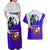 Viking Christmas Couples Matching Off Shoulder Maxi Dress and Hawaiian Shirt with Santa in Longship Dragon Head Helmet Runes Blue Red Knit Pattern Design - Wonder Print Shop